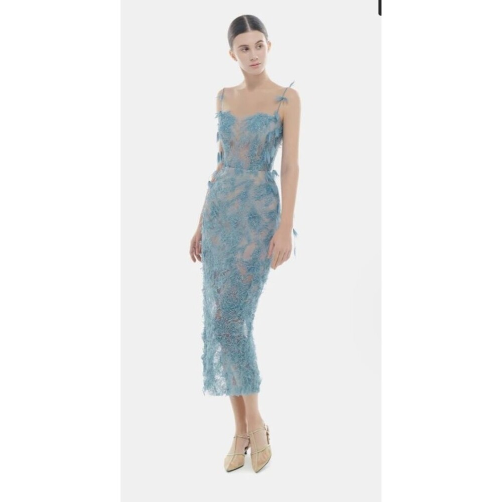 Blue Beaded Lace Midi Dress